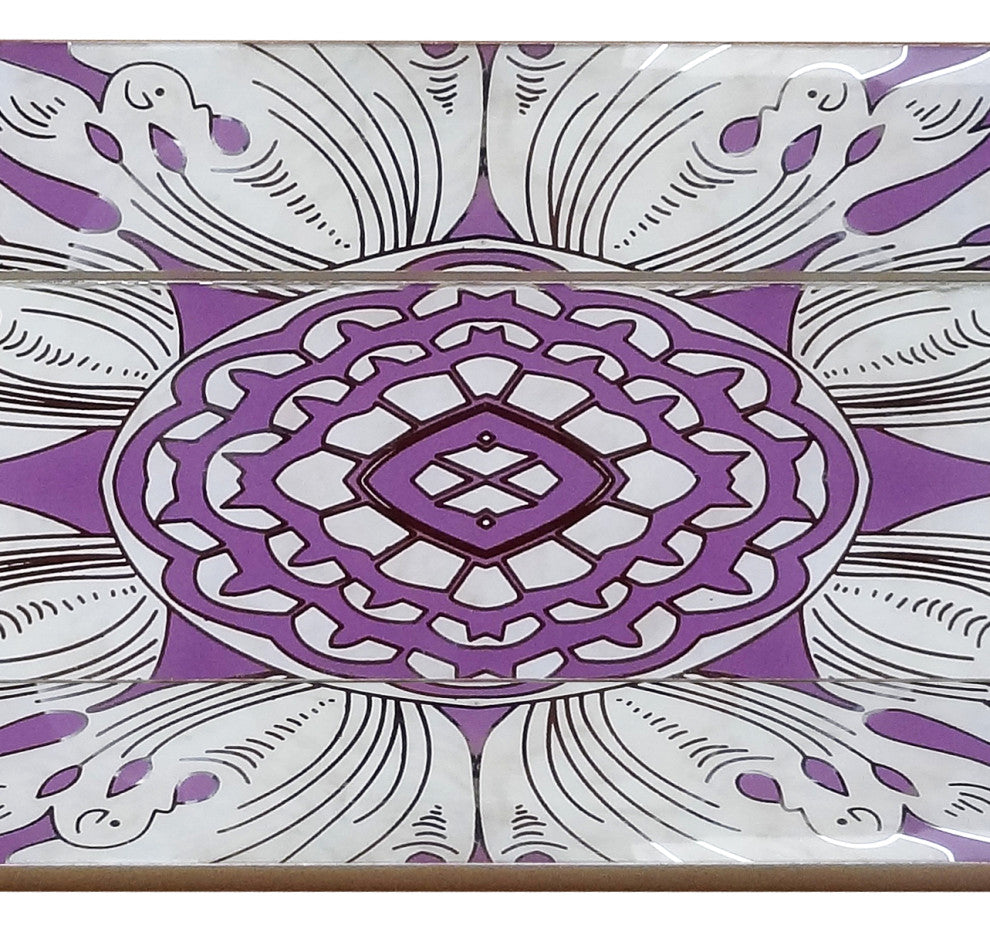Handmade Reverse Painted Mirror Tray With Beveled Edge in Lavender, Small
