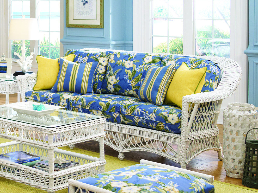 Bar Harbor Sofa, White, Aqua Fabric