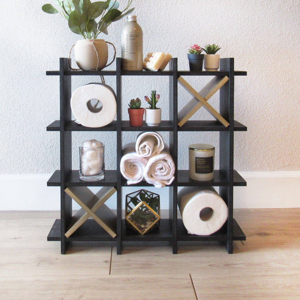 Tic Tac Toe Design Freestanding Bathroom Tissue Roll Storage Organizer