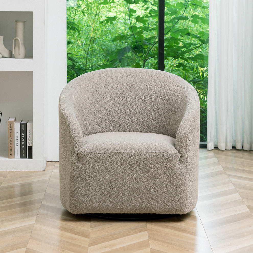 32" Wide Boucle Upholstered Swivel Barrel Chair, Oatmeal