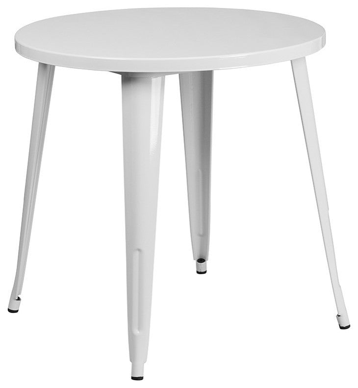 30" Round White Metal 5-Piece Table Set With 4 Vertical Slat Back Chairs