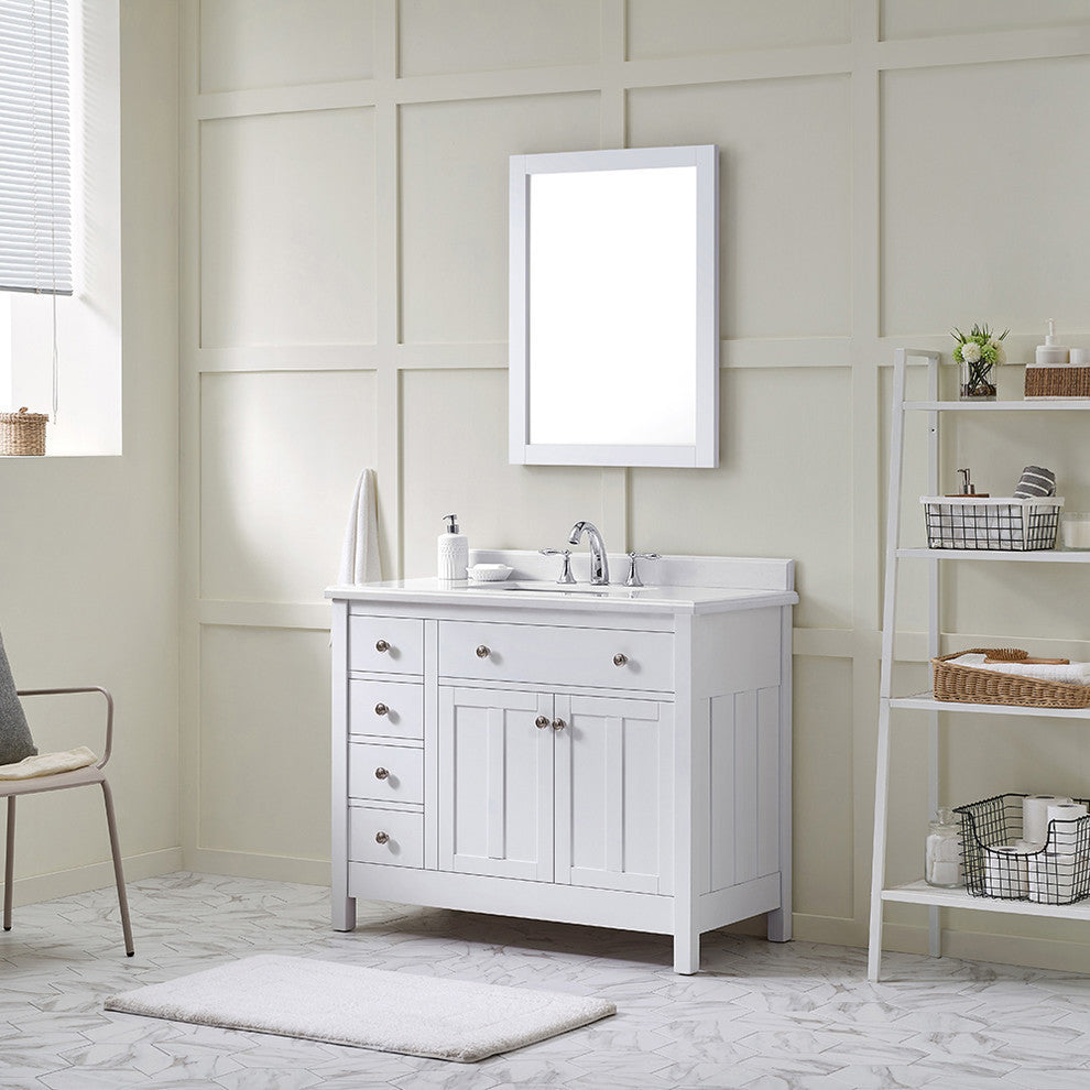 Newcastle Single Vanity, White, 42 in, Single Sink