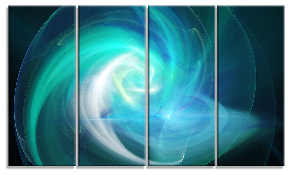 Blue Fractal Abstract Illustration, Abstract Canvas Wall Art, 48"x28", 4 Panels