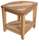Ecodecors Earthyteak Corner Teak Shower Stool, 16"x16"x18", With Shelf