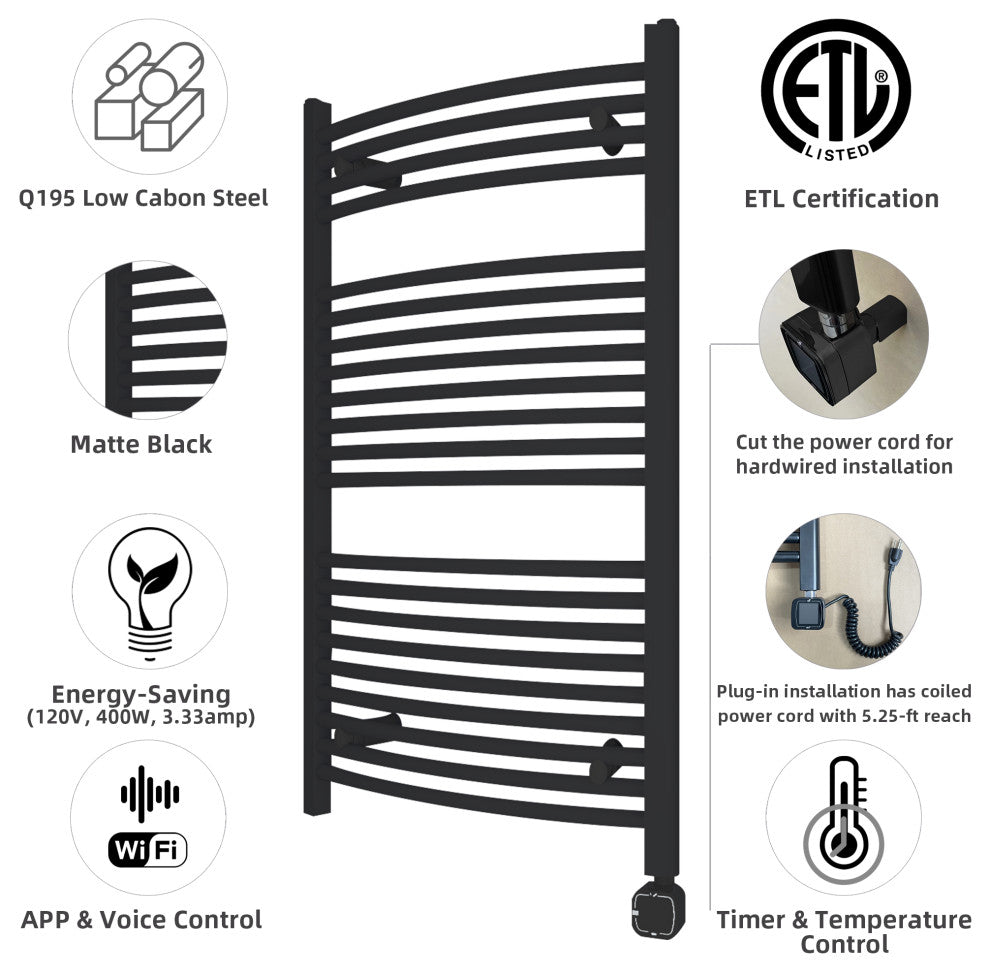 HEATGENE Smart Towel Warmer With Timer and Temperature Control, Matt Black