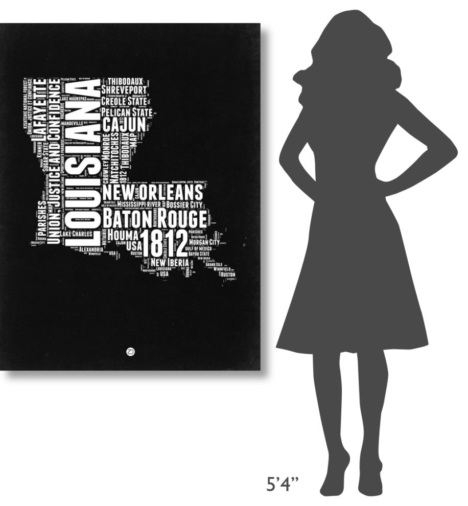 "Louisiana Black and White Map" Fine Art Print