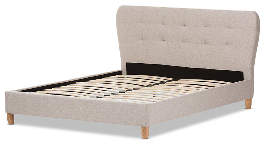 Laureo Mid-Century Light Beige Fabric Upholstered Full Size Platform Bed