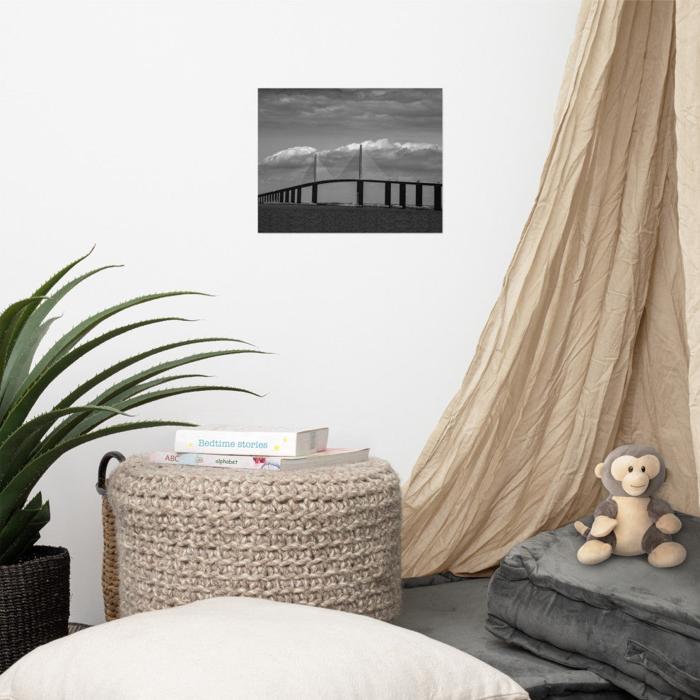 Skyway Bridge Black and White Coastal Landscape Photo Unframed Wall Art Print, 11" X 14"