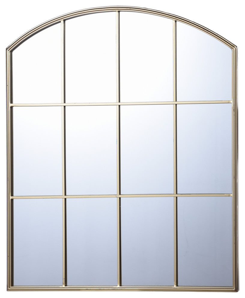 Iuka Farmhouse - Metal Window Pane Wall Mirror - Bright Gold Finish