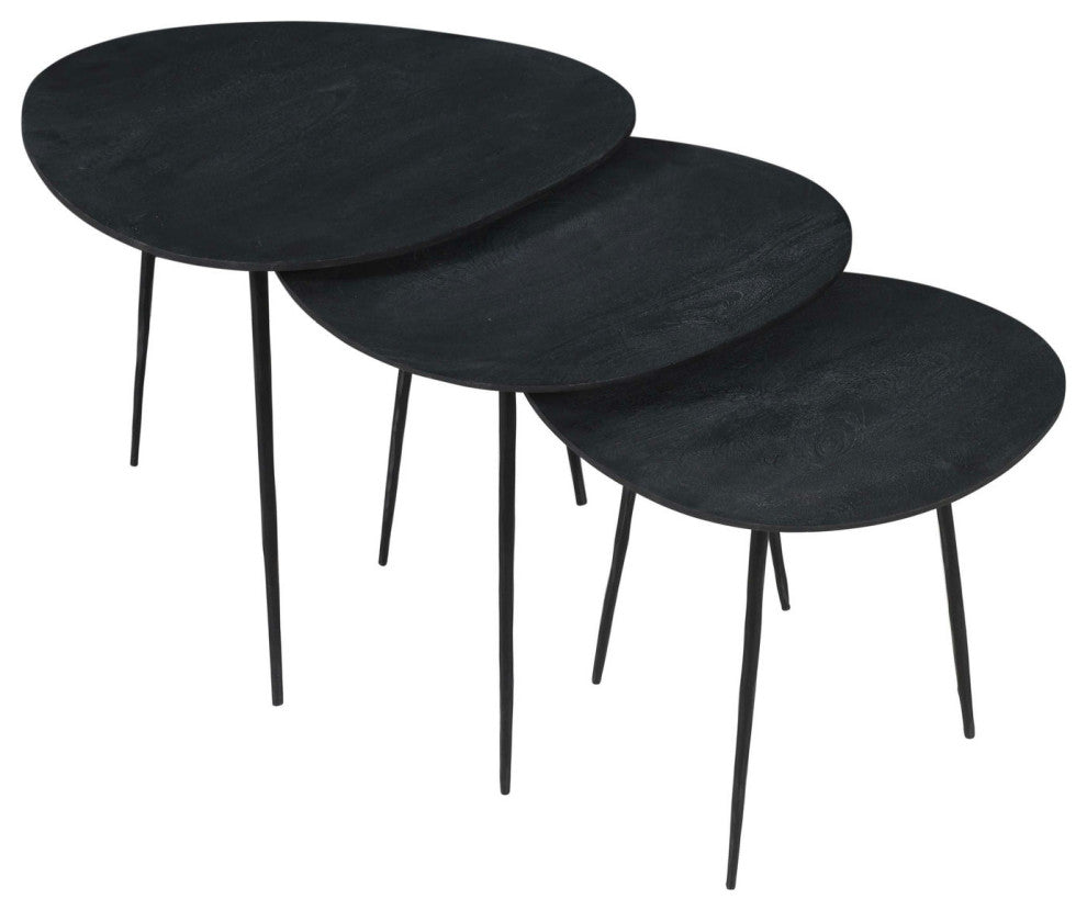 Reeves Contemporary Solid Acacia Wood Nesting End Tables (Set of 3) - Black