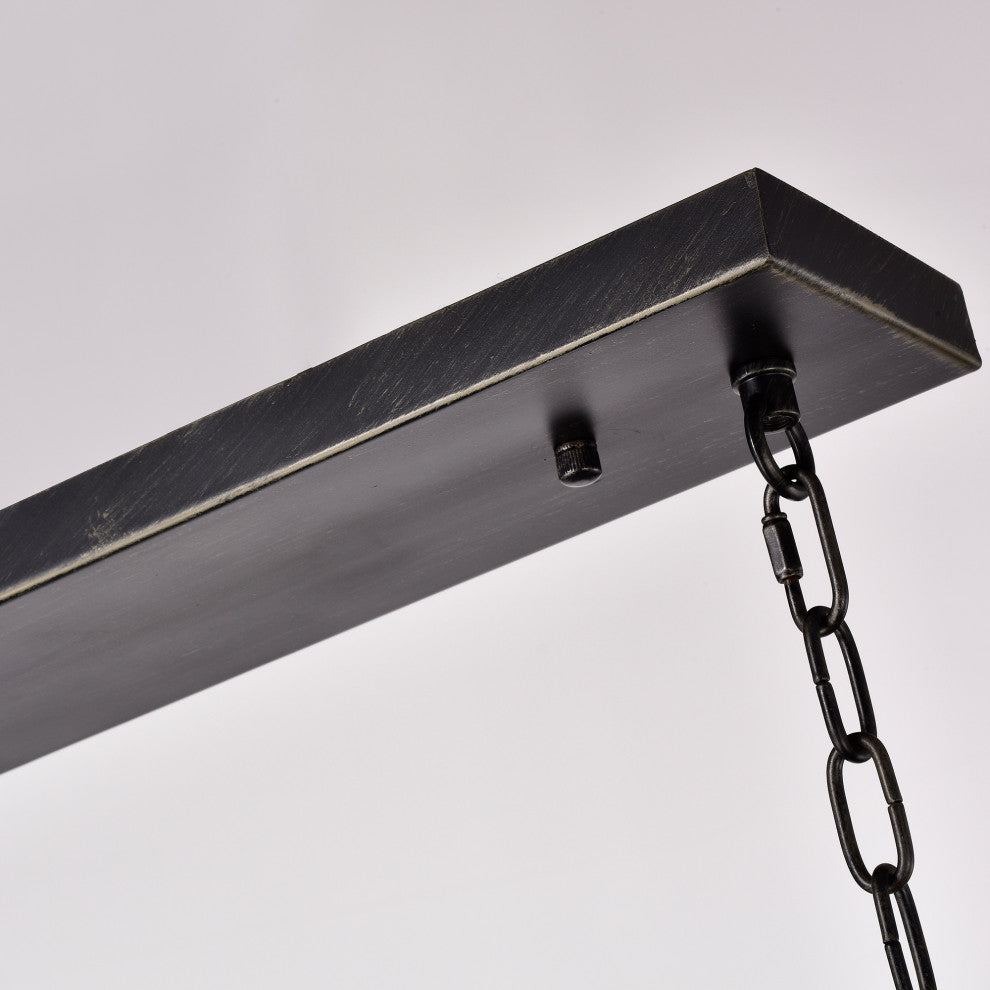 Olive Glass Linear Chandelier Faux Wood Grain and Antique Black