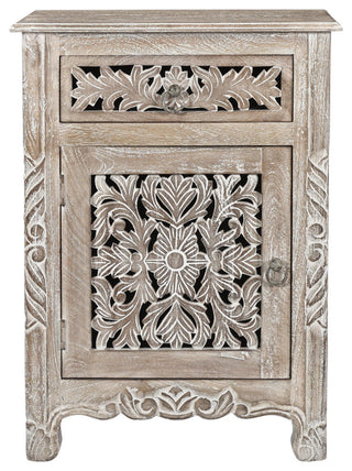 Delaney Carved 1 Door Nightstand, Limestone Gray, Left