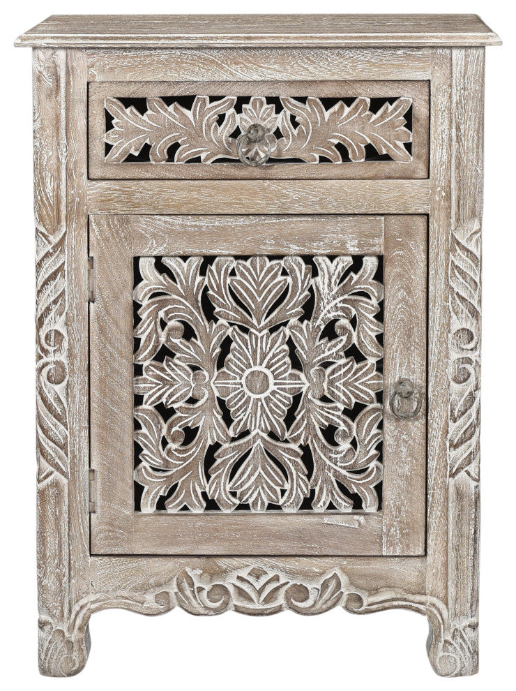 Delaney Carved 1 Door Nightstand, Limestone Gray, Left
