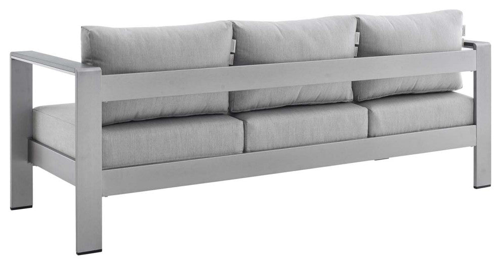 Sectional Sofa Chair Table Set, Sunbrella, Aluminum, Silver Gray, Outdoor