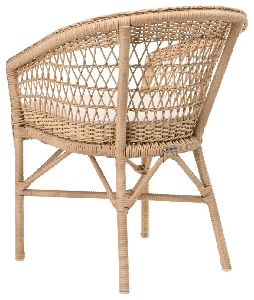 Emma Dining Chair With Cushion, Natural Finish, Canvas White Upholstery