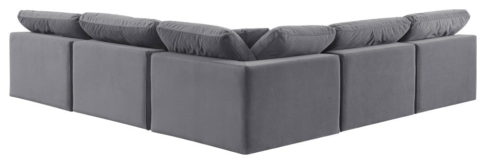 Comfy Upholstered L-Shaped Modular Sectional, Grey, 5-Piece: 4 Armless Chair, 1 Corner Chair, Velvet