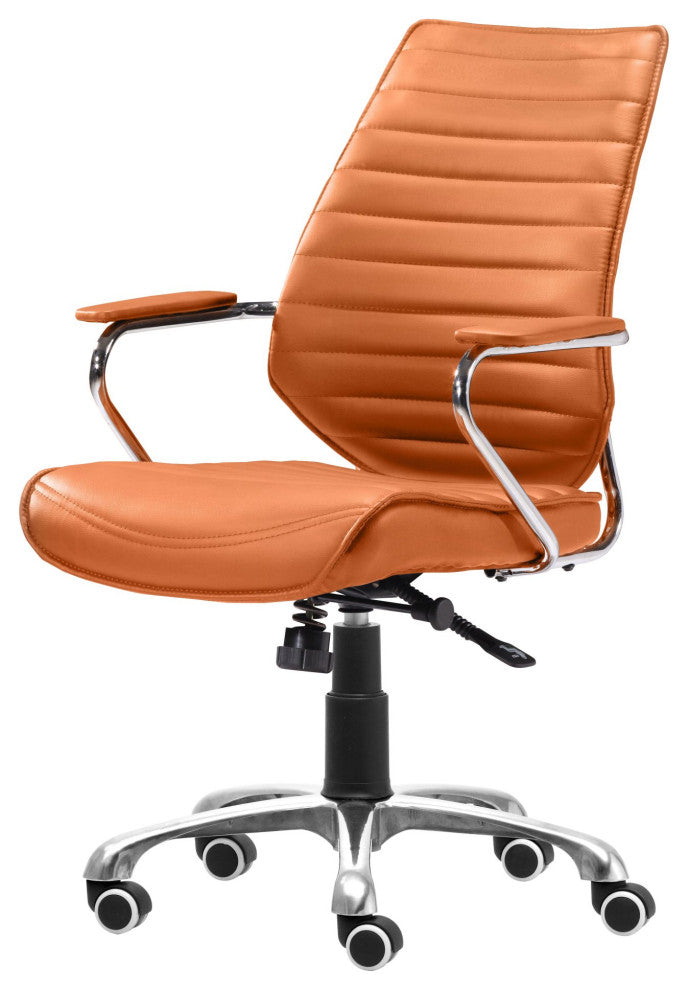 Computer Chair, Faux Vinyl Leather, Steel, Orange, Chrome, Home Business Office