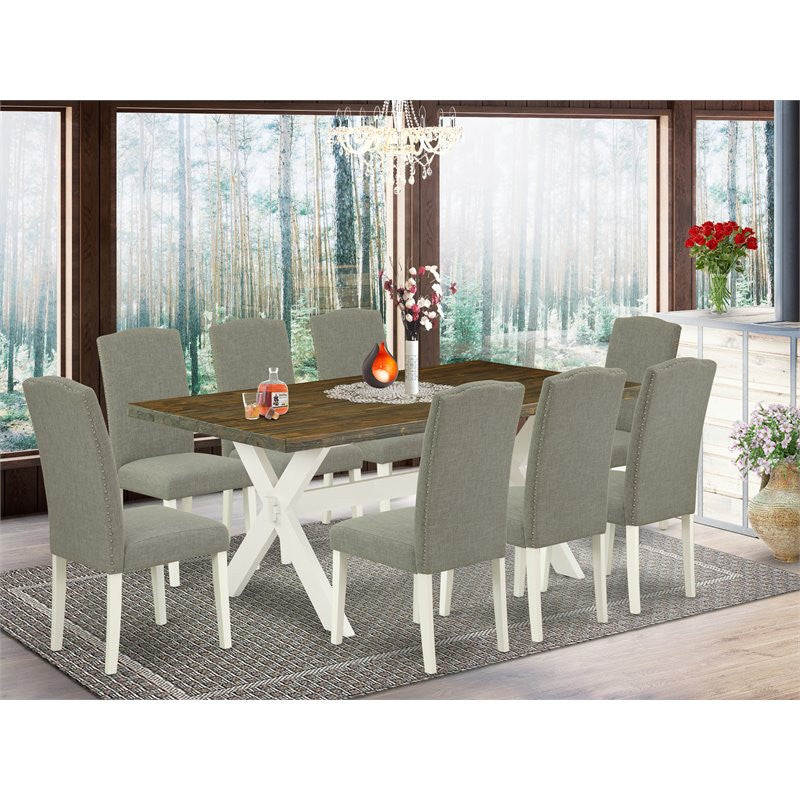 X077En206-9, 9-Piece Dinette Set Table Top and 8 Chairs, Linen White