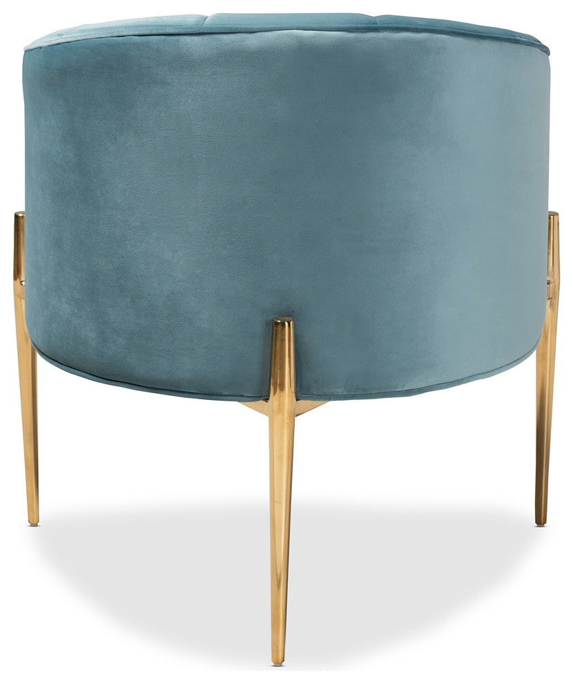 Alger Glam and Luxe Light Blue Velvet Fabric Upholstered Gold Accent Chair