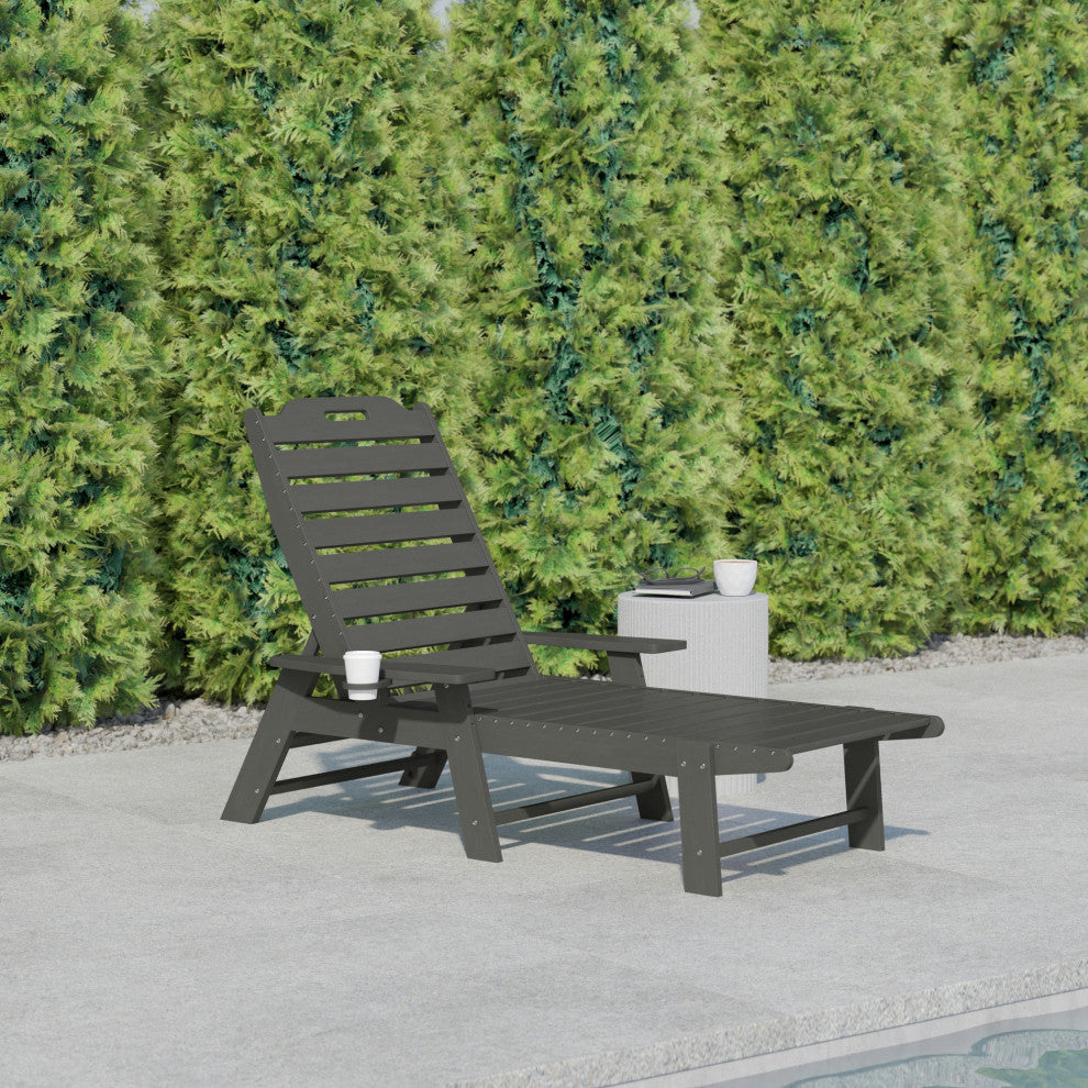 Monterey All-Weather Adjustable Adirondack Lounge Chair w/ Cup Holder, Gray