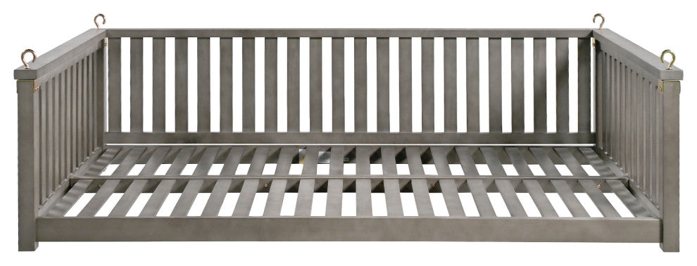 GDF Studio Acacia Wood Twin Size Garden Porch Swing Bed, Gray