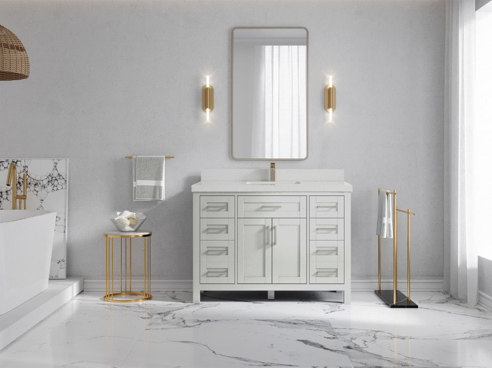 Cambridge 48 Single Sink Bath Vanity in Coventry Gray 2" Carrara Quartz