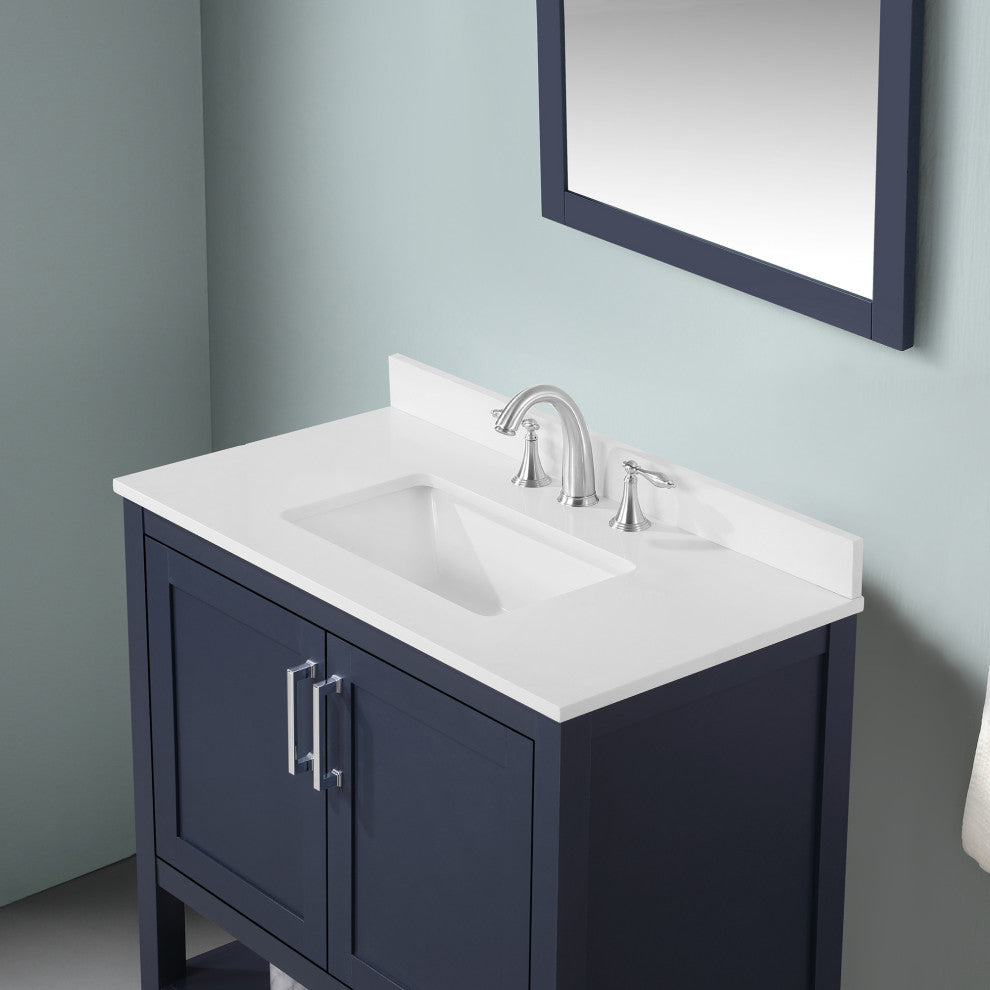 Ove Decors Vegas Single Sink Bathroom Vanity Set With Countertop, White, Midnight Blue, 36"