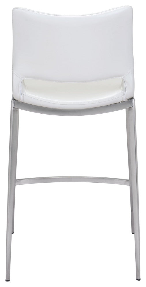 Counter Stool Chair, Set of 2, Faux Vinyl Leather, Steel, White, Silver, Cafe