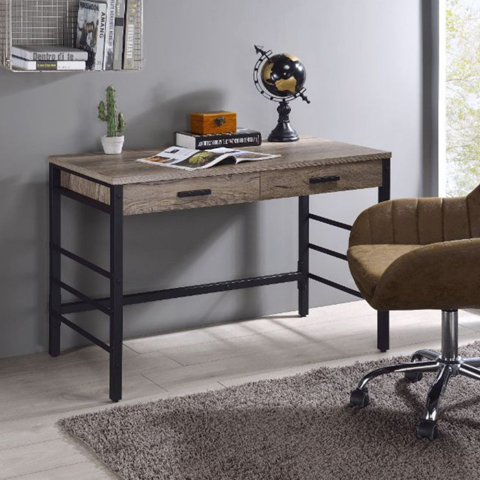 Built-in USB Port Writing Desk, Light Weathered Oak and Black