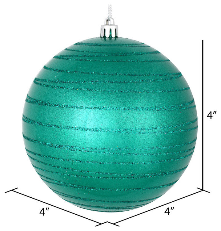 Vickerman N187642D 4" Teal Candy Finish Ball Ornament With Glitter Lines