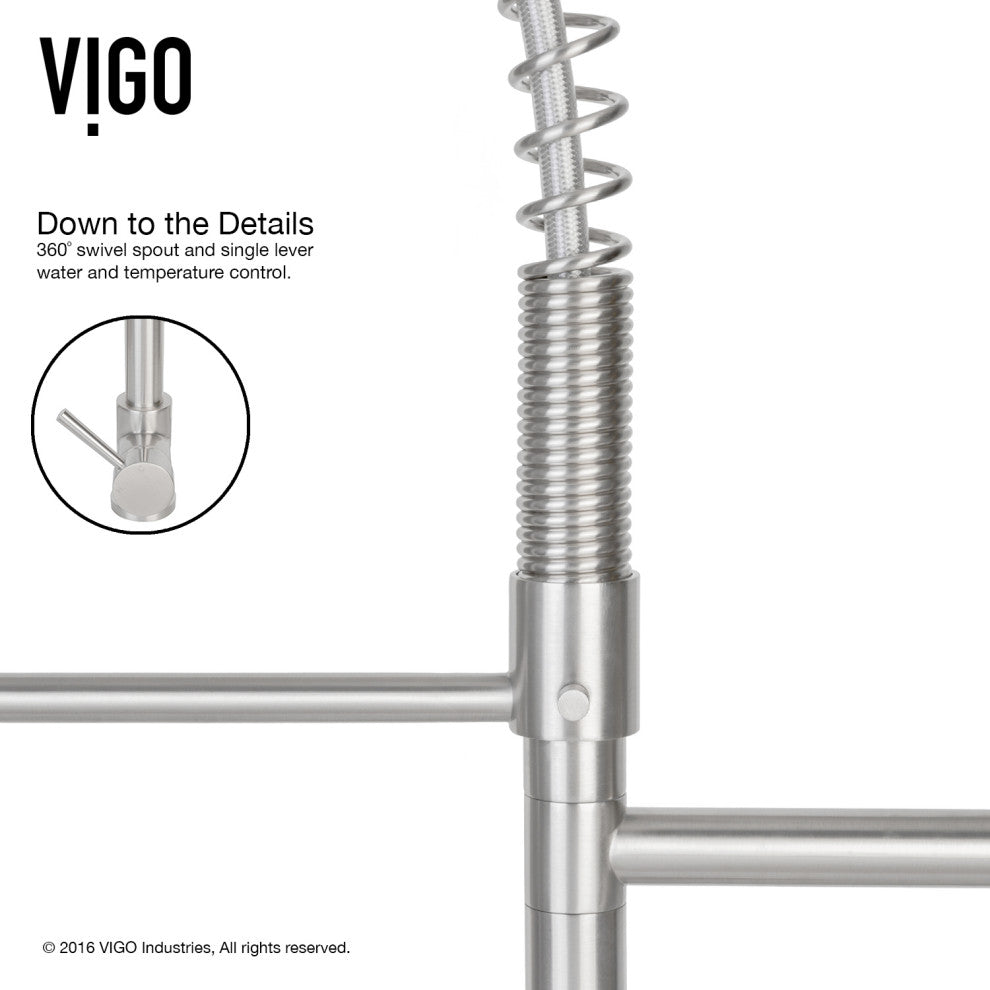 VIGO Zurich 27" H Single Handle Pull-Down Sprayer Kitchen Faucet, Stainless Steel, Without Extras