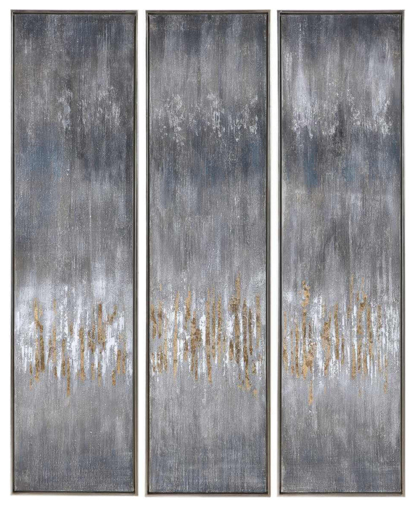Uttermost 16 x 61" Gray Showers Hand Painted Canvases Set of 3