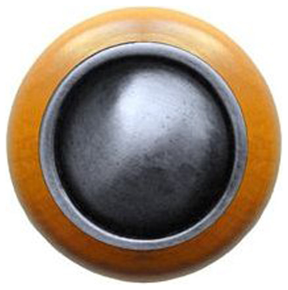 Plain Dome Wood Knob, Antique Brass, Maple Wood Finish, Antique Pewter