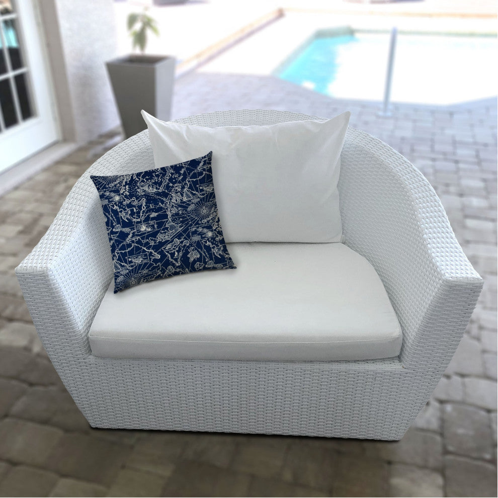 17" Navy Nautical Indoor Outdoor Sewn Throw Pillow