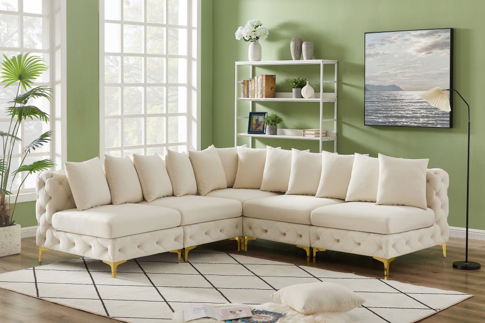 Tremblay Modular Sectional, Cream, L-Shaped, 5-Piece: Armless (4), Corner (1)