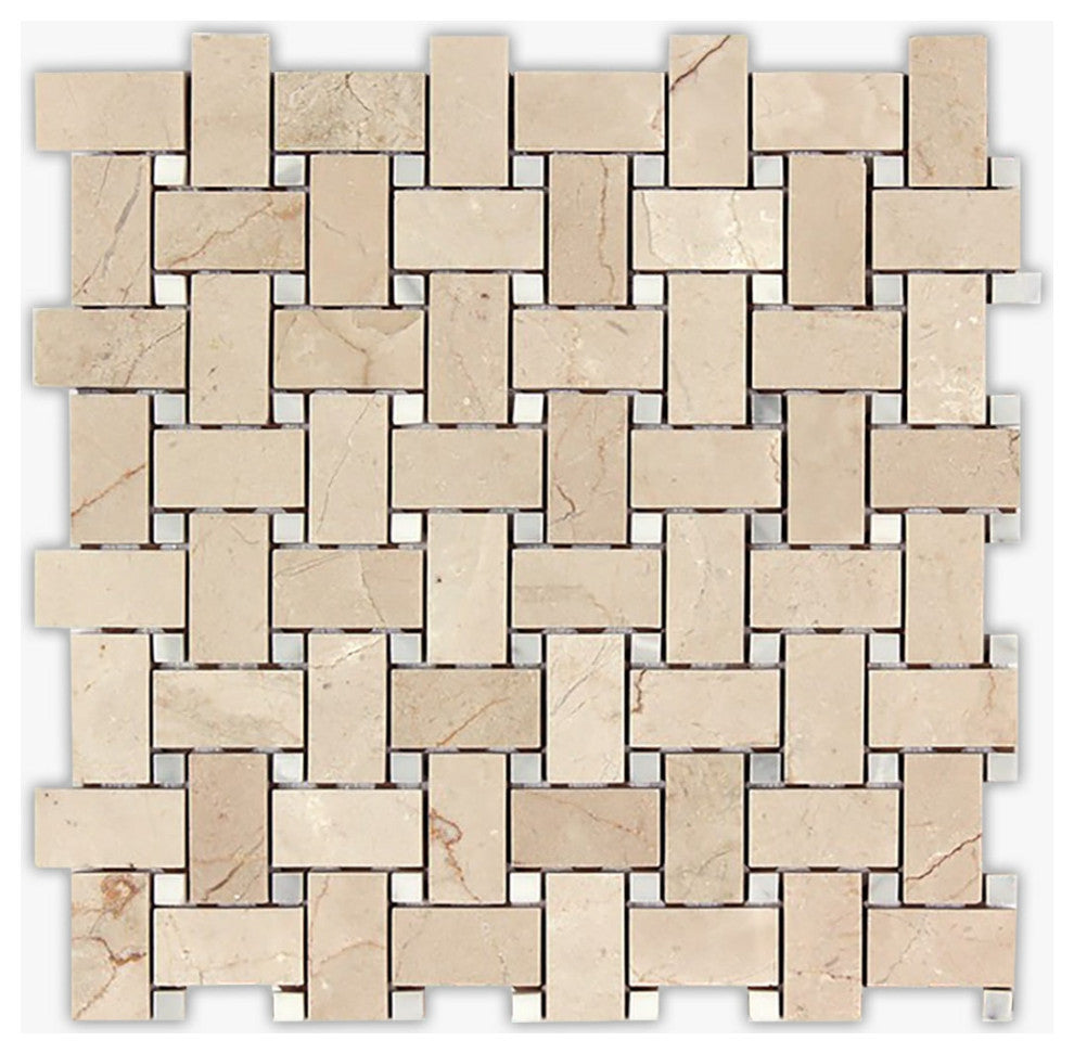 Crema Marfil Honed 1x2 Basket Weave W1 Marble Mosaic