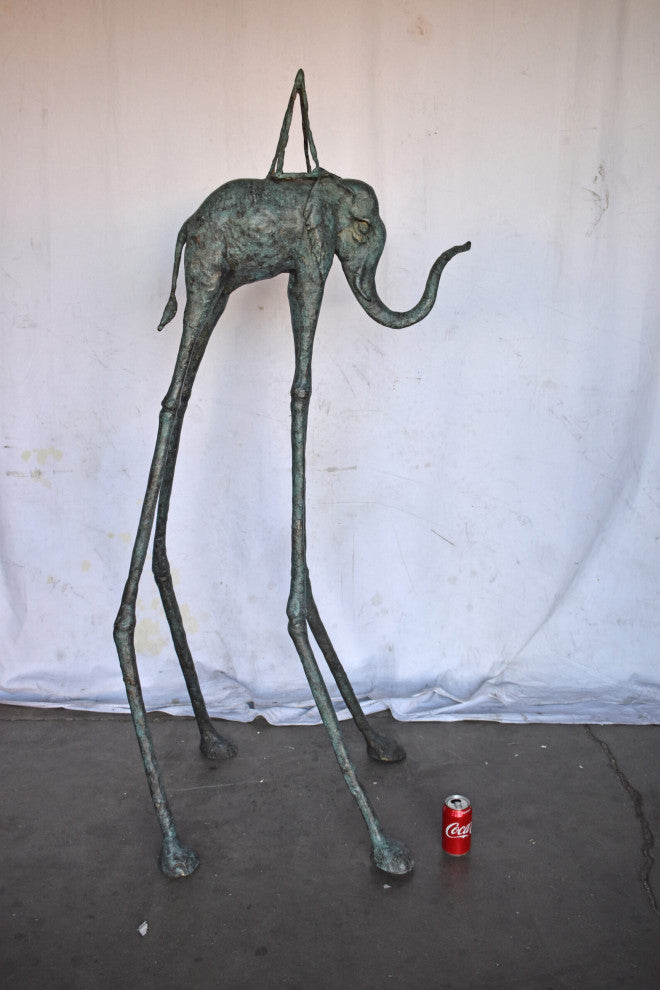 Modern Art Green Patina Tall Elephant Bronze Statue - Size: 26"L x 27"W x 67"H