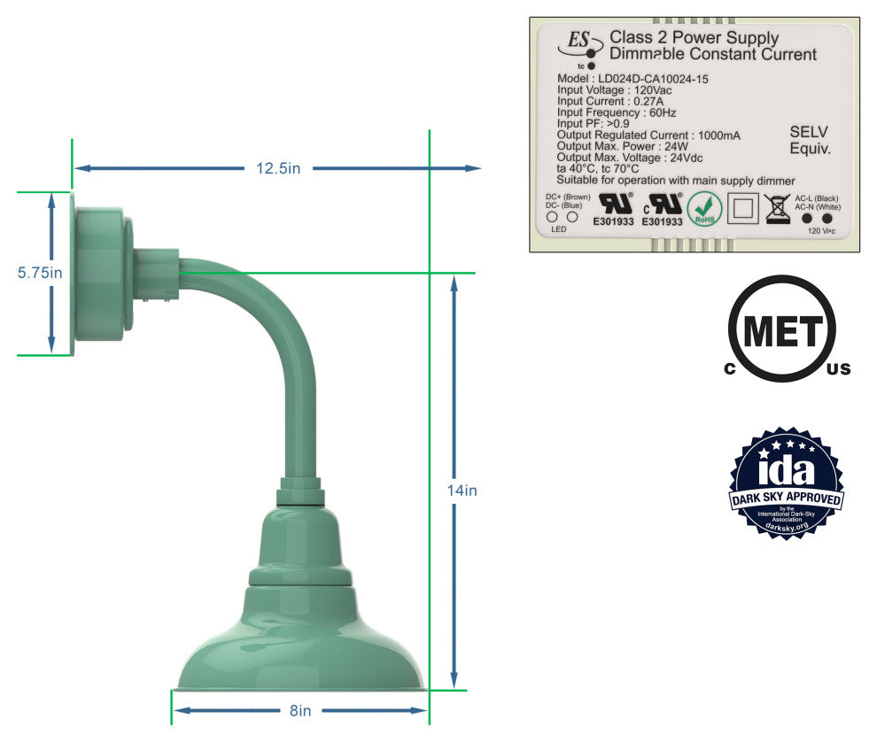 8in. Jade Gooseneck Barn Light with Trim Arm