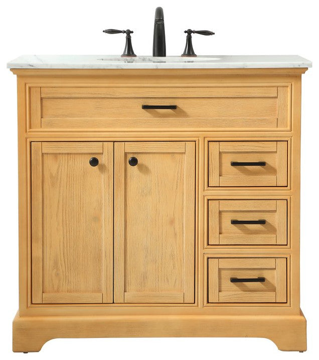Amber Single Bathroom Vanity, Blue, Natural Wood, 36"