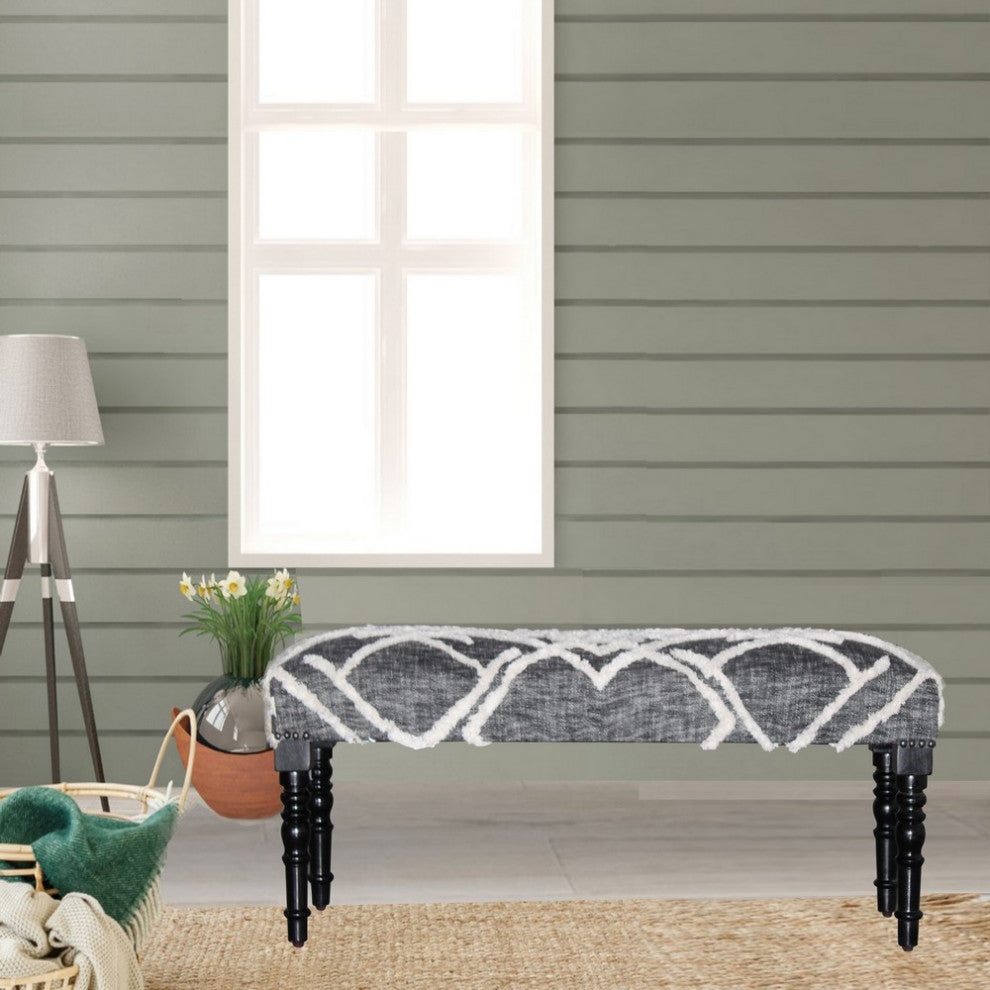 Tufted Geometric Diamond and Distressed Bench, 47" Length