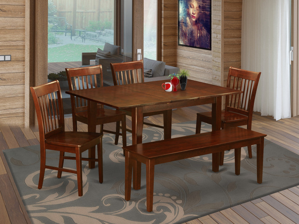 6 Pc Small Kitchen Table Set - Tables And 4 Dining Chairs And Dining Bench