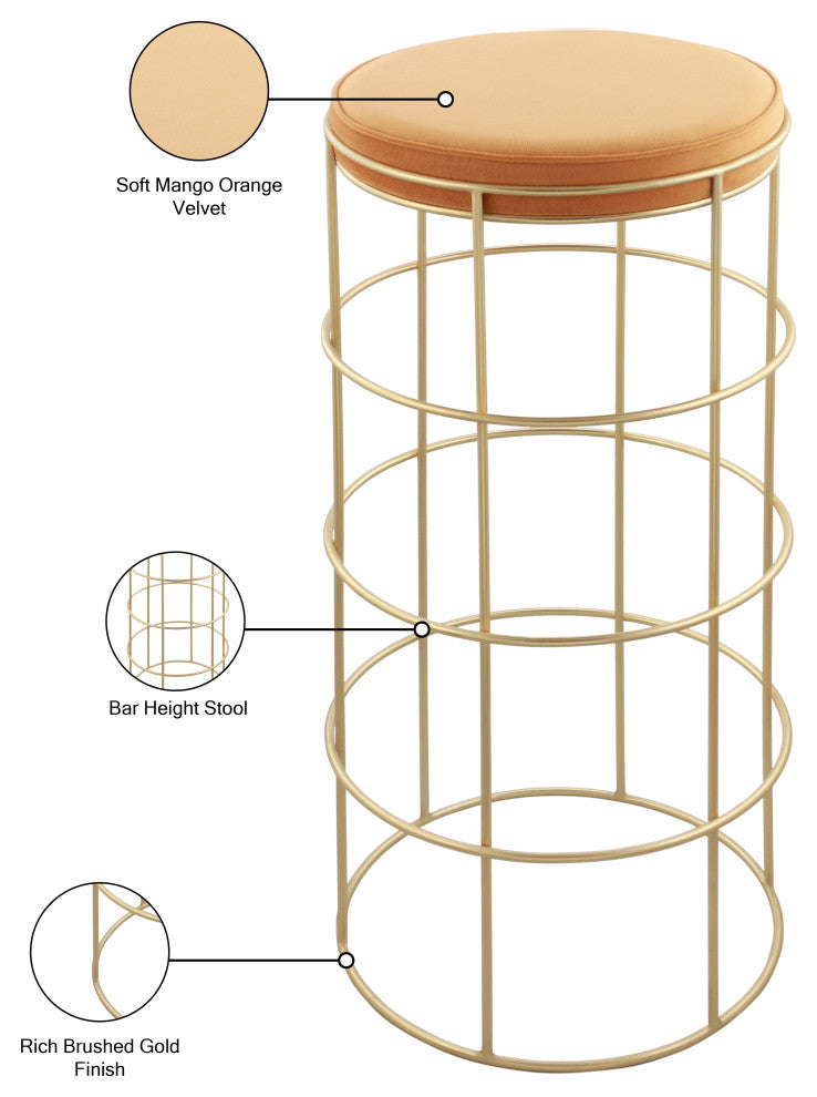 Rebar Velvet Upholstered Bar Stool, Mango, Bar Height