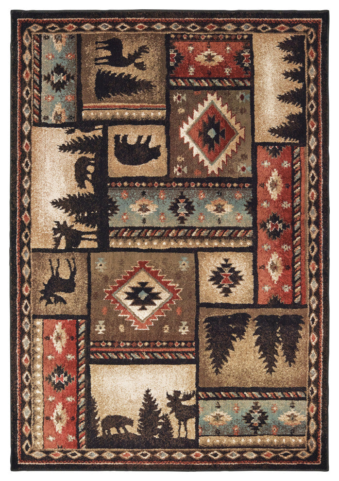 Oriental Weavers Woodlands Black/Multi Southwest/Lodge Indoor Area Rug3'10"X5'5"