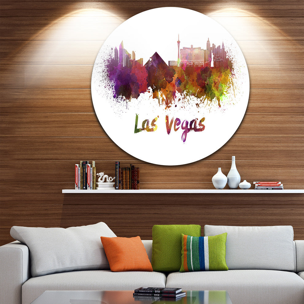 Las Vegas Skyline, Cityscape Round Metal Wall Art, 36"