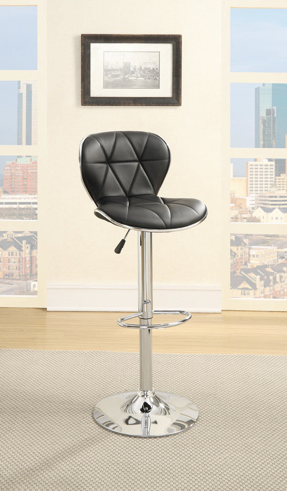 Benzara BM167104 Leather Upholstered Bar Stool With Gas Lift Black, Set of 2