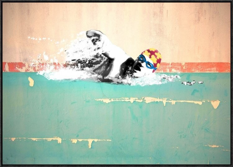 "Swim on! Bronx, NYC" Framed Canvas Giclee by Masterfunk Collective, 41x29"