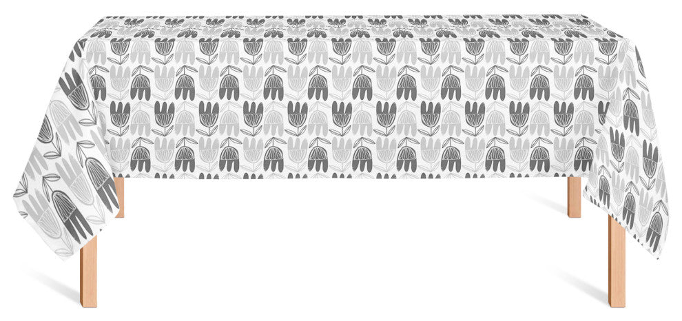 Mid Mod Gray Florals 58x102 Tablecloth