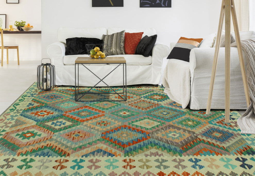 Sun Faded Kilim Carter Ivory/Blue Rug, 6'5x9'7