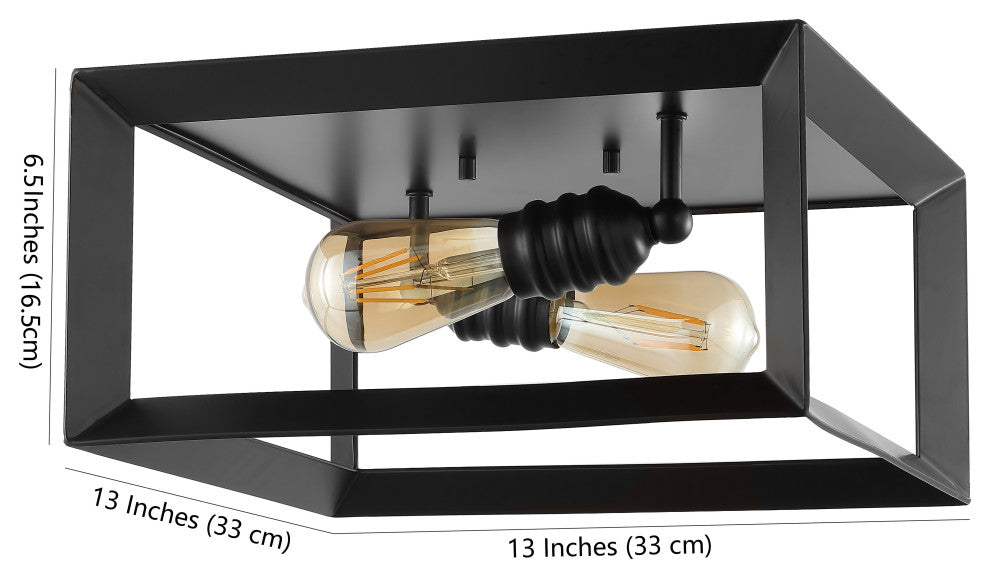 Marfa Square 13" 2-Light Iron Farmhouse LED Flush Mount, Oil Rubbed Bronze