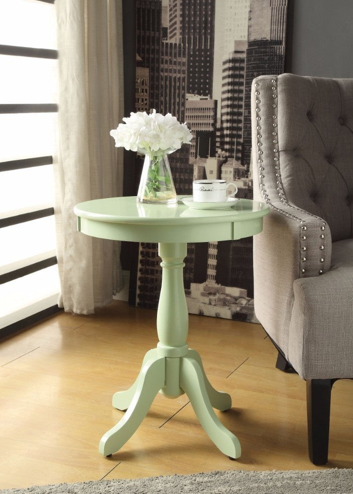 Benzara BM157300 Astonishing Side Table With Round Top, Light Green